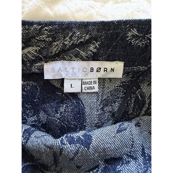 Baltic Born Women’s Jacquard Blue Denim Strapless Belted Printed Dress Size L - Picture 9 of 14